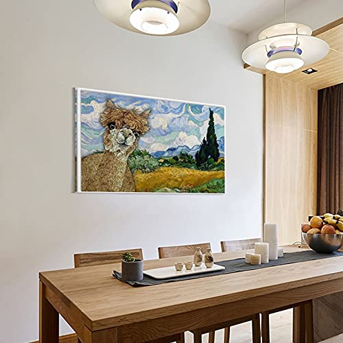 Póster de Alpaca con diseño de campos de trigo y alpaca, lienzo decorativo para pared, sala de estar, dormitorio, 40 x 60 cm