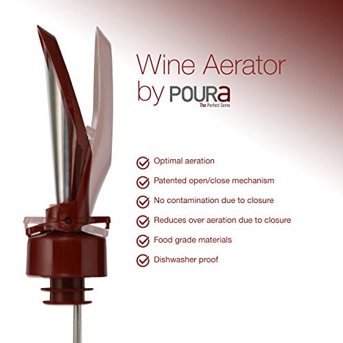 Poura Aireador de Vino para Botella – Boquilla Aireadora Vino con Mecanismo de Apertura y Cierre Patentado – Aireador de Vino Vertedor – Rojo