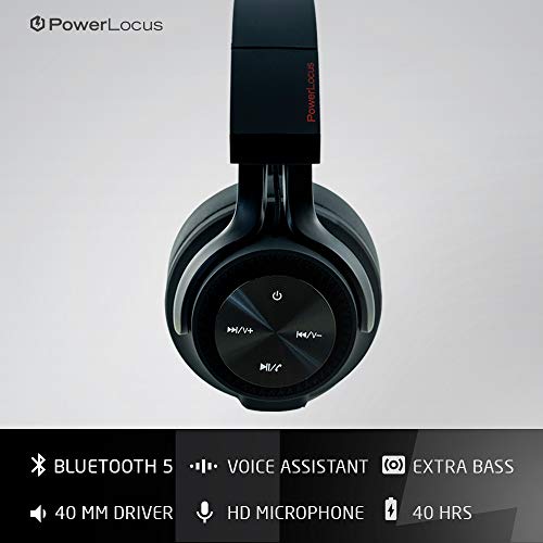 PowerLocus Auriculares Bluetooth Diadema P3,[Bluetooth 5.0,40h de música] Cascos Bluetooth Inalámbrico Plegable Casco Bluetooth y Audio Cable Sonido Estéreo con Micrófono para iPhone, Móviles, TV, PC