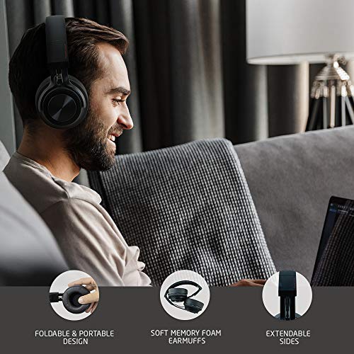 PowerLocus Auriculares Bluetooth Diadema P3,[Bluetooth 5.0,40h de música] Cascos Bluetooth Inalámbrico Plegable Casco Bluetooth y Audio Cable Sonido Estéreo con Micrófono para iPhone, Móviles, TV, PC