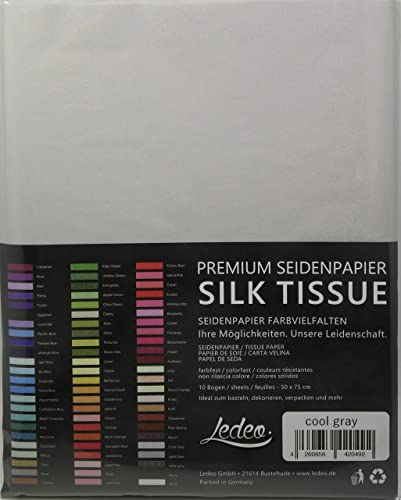 Premium Silk Tissue - Papel de Seda (10 Hojas, 50 x 75 cm), Color Gris