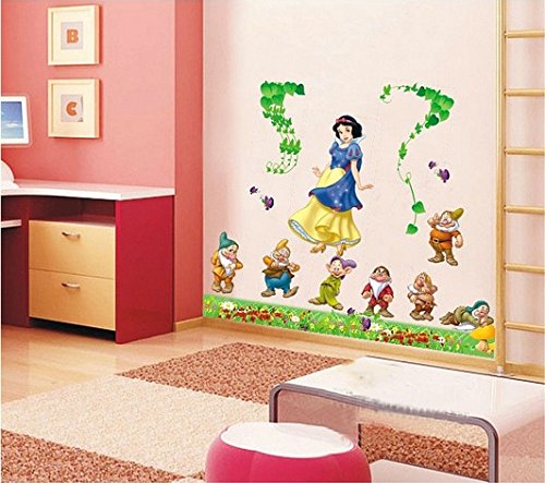 Princesa blanca como la nieve y los 7 enanitos Pegatinas de pared Dormitorio de las muchachas Decoración Arte Vinilo Decal Mural Snow White