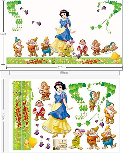 Princesa blanca como la nieve y los 7 enanitos Pegatinas de pared Dormitorio de las muchachas Decoración Arte Vinilo Decal Mural Snow White