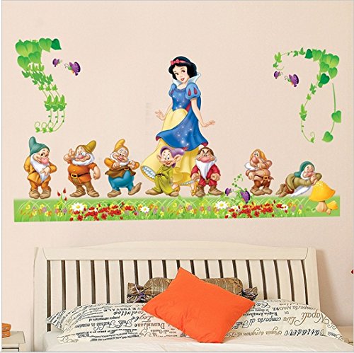 Princesa blanca como la nieve y los 7 enanitos Pegatinas de pared Dormitorio de las muchachas Decoración Arte Vinilo Decal Mural Snow White