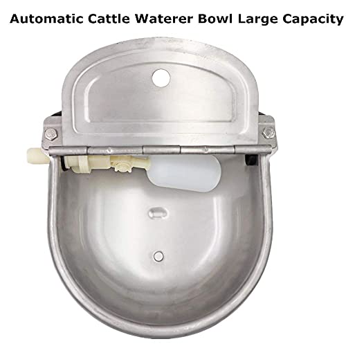 PROBEEALLYU cuenco de agua automático para ganado, bebedero Cuencos de acero inoxidable para vacas, comedero para Vaca con válvula de flotador ajustable y orificio de drenaje, gran capacidad