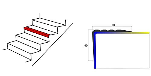 ProfiPVC Perfil de PVC autoadhesivo de borde para escaleras 50mm x 40mm en Forma de L, Tiras antideslizantes para peldaños, Esquina para cantos - Cantonera Protector, 150cm, Antracita
