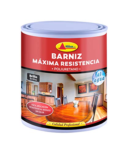 Promade - Barniz Poliuretano al Agua Acabado Brillo - Máxima Resistencia al Desgaste en Maderas de Interior - 750 ml