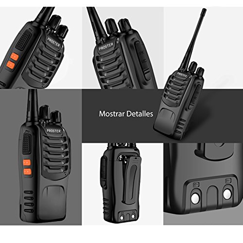 Proster Walkie Talkie Recargables 16 Canales Walkies Profecionales CTCSS DCS Walky Walky Radiocomunicación con Enchufe 5V/1A Auriculres Antena Clip para Construccion Restaurante Supermercado