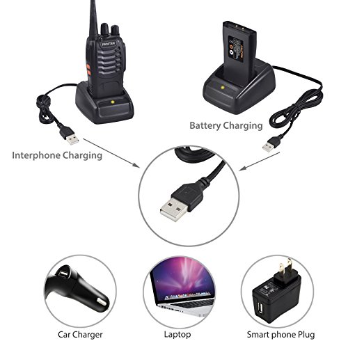 Proster Walkie Talkie Recargables, Walky Talky Profesionales 16 Canales, CTCSS DCS, con Auricular Incorporado Antorcha de LED y Cargador USB, 2 Pares