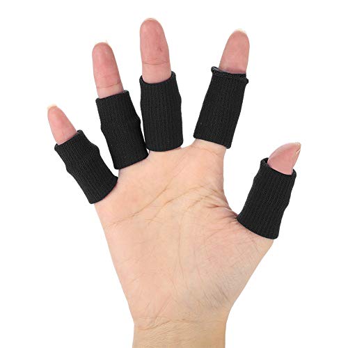 Protector de dedos manga, 10pcs elástico flexible dedos tablilla soporte dedo protector deportes ayuda envoltura de la venda de la artritis(negro)