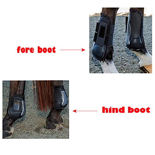 Protector de pata de caballo, fácil de llevar a cualquier lugar Botas de tendón de caballo Material de PU para uso diario para cualquier condición climática(negro, Un conjunto de cuatro medianos)