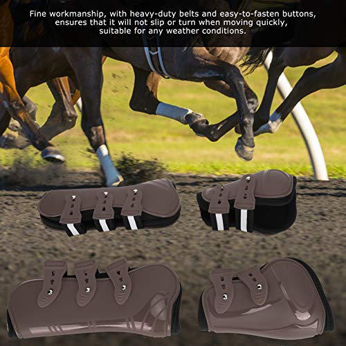 Protector de pierna de caballo marrón de 4 piezas, protector de pierna de caballo delantero y trasero engrosado de PU, protección de bota de pierna, para soporte de pierna de equipo ecuestre(L)