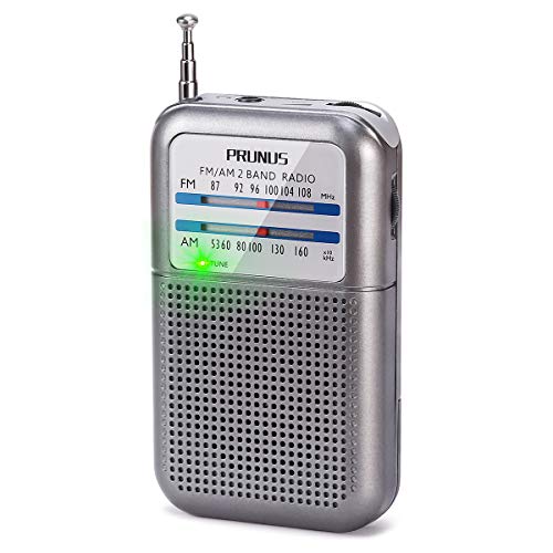 PRUNUS FM/Am Radio de Bolsillo, Radio Portatil Pequeña Analogica con Excelente Señal, Radio Multibanda Sintonizador con Indicador. Funciona con AAA Pilas Intercambiables (Plata).