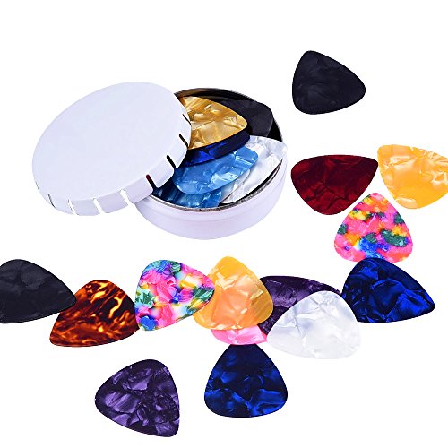 Púas para Guitarra con Caja de Bolsillo de Metal, Colores Variados, 0,46 mm, 40 Piezas