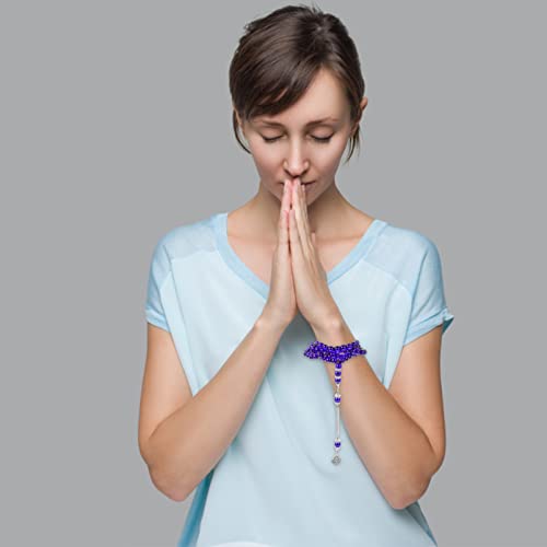 Pulsera de La Pulsera de Las Perlas de Buda Pulsera de La Oración: Pilgrimage Rosario Cadena Blue Bead Cadena de La Muñeca Raída Religiosa Adoración Religiosa Pulsera Cadena de