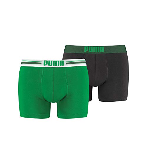 Puma Placed Logo - Pack de 2 bóxers para hombre, color verde/gris, talla M