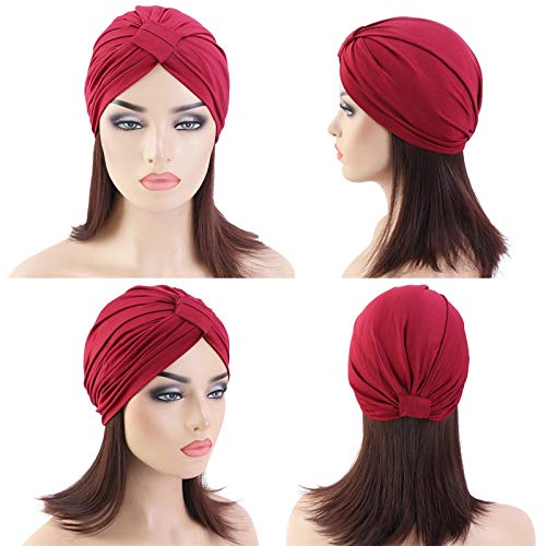QCLU Mujeres Hijab Sombrero de algodón Turbante Turbante Dome Gorra de Cabeza para Musulmán Hijab Head Bufandas Ladies Chemo Bandanas Accesorios para el Cabello, Paquete de 5 (Color : A)