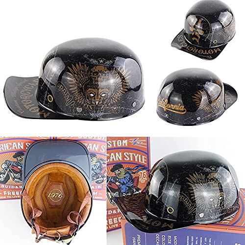 QHHALXZ Casco de motocicleta de la mitad de la moda clásico de cara abierta gorra de béisbol casco aprobado por DOT estilo alemán retro calavera Cap hombres mujeres cara abierta moda Jet moto casco