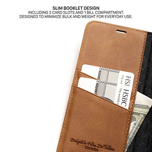 QIOTTI Funda Compatible para Galaxy S10 Cuero auténtico Italiano con RFID protección Soporte Plegable Ranuras para Tarjetas Cierre magnético (Smart Brown)