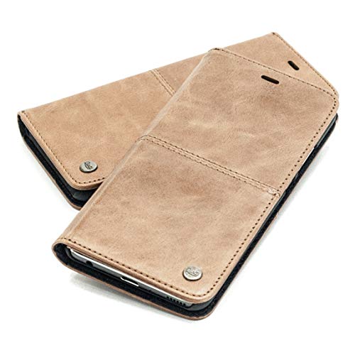 QIOTTI Funda Compatible para Galaxy S10 Cuero auténtico Italiano con RFID protección Soporte Plegable Ranuras para Tarjetas Cierre magnético (Smart Brown)