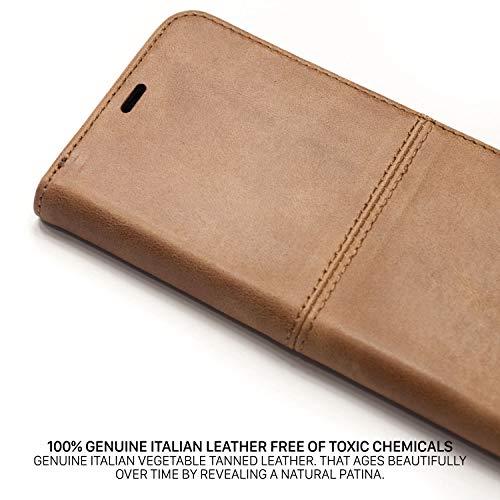 QIOTTI Funda Compatible para iPhone 11 Pro Cuero auténtico Italiano con RFID protección Soporte Plegable Ranuras para Tarjetas Cierre magnético (Smart Brown)