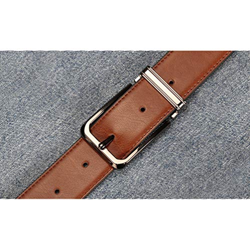 QitunC Vintage Cinturón de Cuero para Hombres Clásico Negocios Casual Trabajo Traje Hebilla Cinturones de Doble Cara (Marrón, 110cm)