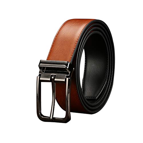 QitunC Vintage Cinturón de Cuero para Hombres Clásico Negocios Casual Trabajo Traje Hebilla Cinturones de Doble Cara (Marrón, 110cm)
