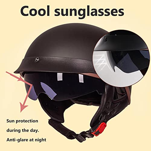 qmj Casco-Moto Cascos Abiertos con Visera Solar Cascos Half Helmet De Motocicleta Estilo Vintage para Hombre Y Mujer, White-L