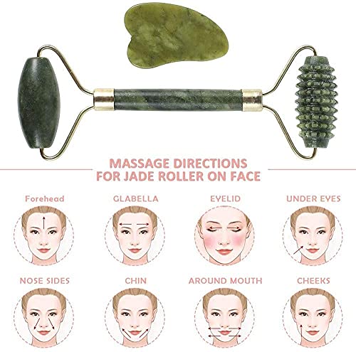 Quartz Jade Roll, Gua Sha Jade Roller Authentic Massager, Natural Roller Anti Aging Facial Massage, Anti Aging Eye, Face and Neck Anti Wrinkle, Face Stone Massage