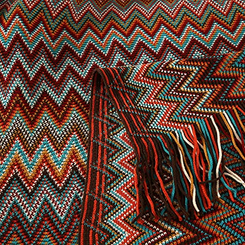 Qucover Manta de Punto Suave /Plaid 130x150 cm Hecha de Microfibra Manta de Picnic Colcha Mantas para Sofa Manta para Dormir, Estilo Boho con Borlas, Color: Rojo
