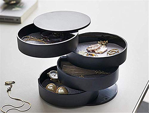 qwess Joyero De Múltiples Capas Giratorio Pulsera Redonda Accesorios para El Cabello Caja De Almacenamiento Headwear Aretes Joyero Negro