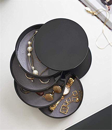 qwess Joyero De Múltiples Capas Giratorio Pulsera Redonda Accesorios para El Cabello Caja De Almacenamiento Headwear Aretes Joyero Negro