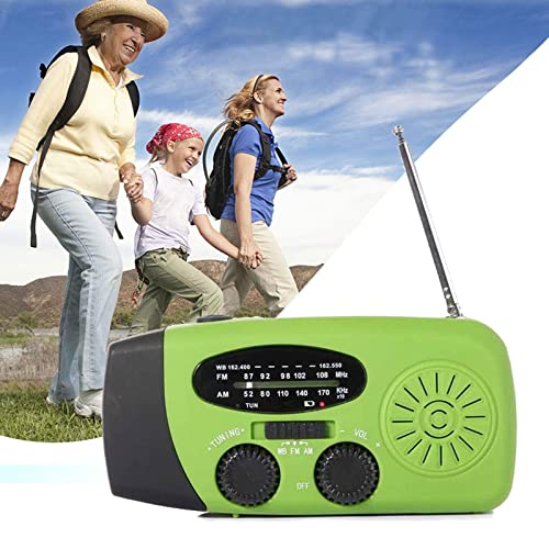 Radio solar para exteriores, con manivela y batería de 1200 mAh, radio AM/FM, con linterna LED, alarma SOS, para emergencias, para camping al aire libre, color verde