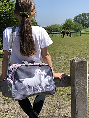 Ragusa-Trade Bolsa de deporte para niña con diseño de caballos (19HS) para niñas, gris, 40 x 25 x 13 cm