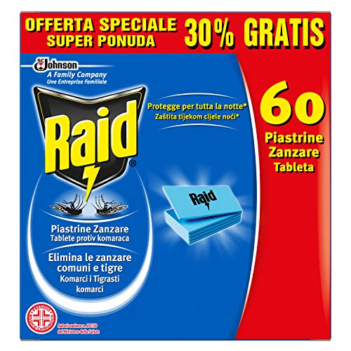 Raid, pastillas repelentes de mosquitos para aparato eléctrico, 60 unidades