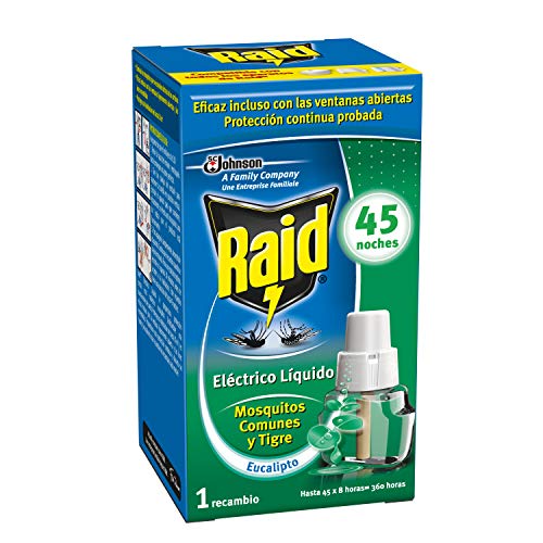 Raid - Recambio para difusor eléctrico anti mosquitos comunes y tigre aroma eucalipto, 45 noches, 1 recambio