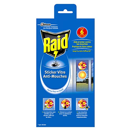Raid Stickers - Pegatinas anti-moscas, eficiencia 4 meses, Formas Flor y Sol, Insecticida