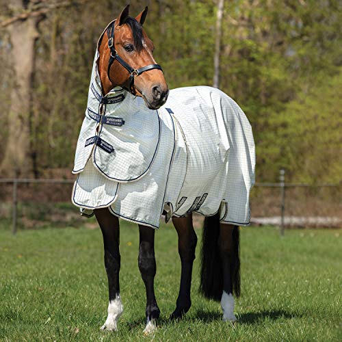 RAMBO Horseware Optimo Supreme - Alfombra de Verano Desmontable para Caballo (84_7'0", diseño de Cuadros, Color Azul Marino, Blanco y Beige
