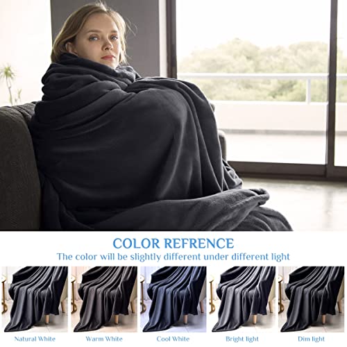 RATEL Mantas para Cama Gris Oscuro 200 × 230 cm, Mantas para Sofa de Franela Reversible, Mantas Ligeras de 100% Microfibra - Fácil De Limpiar - Extra Suave Cálido