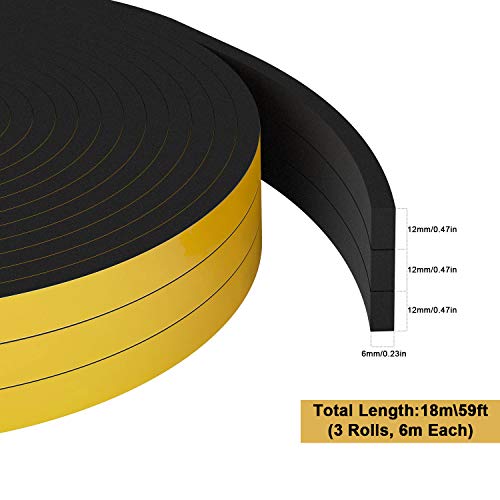RATEL Tira de Sellado Junta 12 mm (W) * 6 mm (H) * 18 m (L) con Tijeras * 1, Tiras de Sellado Autoadhesivas Prova di collisione y Aislamiento Acústico para Grietas y Espacios (Negro)