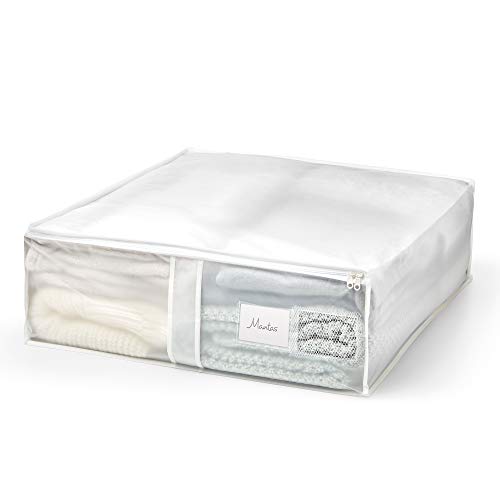 Rayen - Caja de almacenaje de ropa y mantas de cama. Bolsa de PVA para ropa con cremallera, rejilla transpirable, plegable y resistente. 55 x 65 x 20 cm. Translúcido