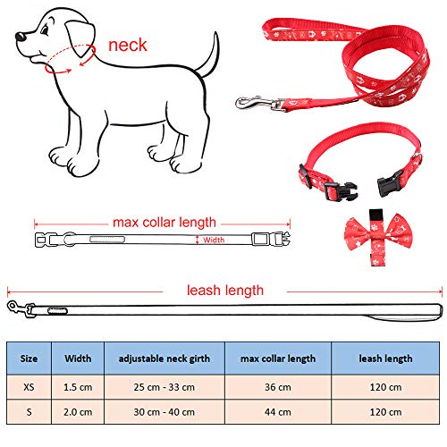 Rayzm Collar de Algodón/Correa y Pañuelo Set de 3PC para Perros Pequeños, Collar con Pajarita Extraíble, Bandana de Cuello Ajustable para Perros, Gatos y Mascotas（XS）