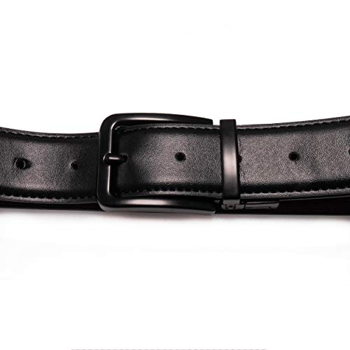 RBOCOTT Cinturones de Cuero Reversibles para Hombres, Cinturón de Cuero para Hombres, Cinturón Negro, Cinturón Marrón, Cinturón con Hebilla Metálica Negra(110CM)