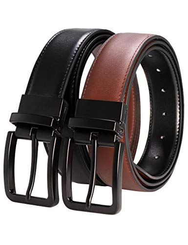 RBOCOTT Cinturones de Cuero Reversibles para Hombres, Cinturón de Cuero para Hombres, Cinturón Negro, Cinturón Marrón, Cinturón con Hebilla Metálica Negra(110CM)