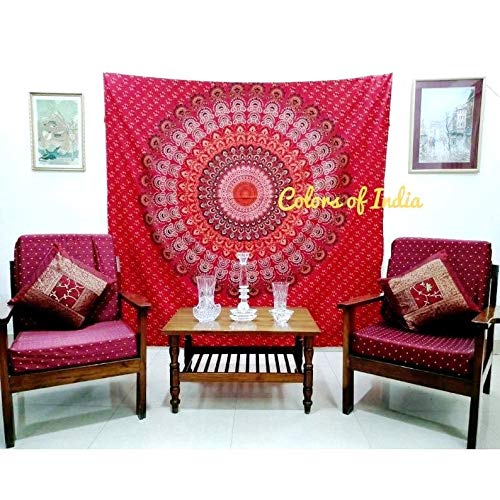 Red Throw Blanket,Yoga Tapestry, Queen Wall Art, Boho Tapestry, Mandala Bedding, FREE SHIPPING