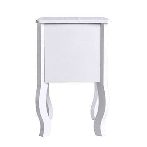 Regalos Miguel - Mesas Auxiliares - Mesita Noche Cabriole 2 Cajones 50 cm - Blanco - Envío Desde España
