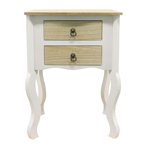 Regalos Miguel - Mesas Auxiliares - Mesita Noche Cabriole 2 Cajones 50 cm - Madera Natural - Envío Desde España