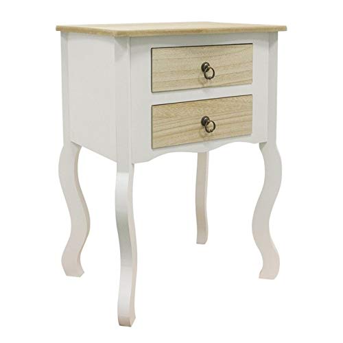 Regalos Miguel - Mesas Auxiliares - Mesita Noche Cabriole 2 Cajones 50 cm - Madera Natural - Envío Desde España