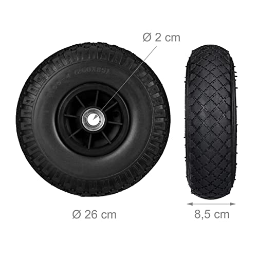 Relaxdays 2X Ruedas de Carretilla, Neumáticos de Goma, 3.00-4, Eje de 20mm, hasta 80 kg, 260x85 mm, Negro