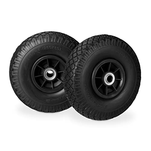 Relaxdays 2X Ruedas de Carretilla, Neumáticos de Goma, 3.00-4, Eje de 20mm, hasta 80 kg, 260x85 mm, Negro